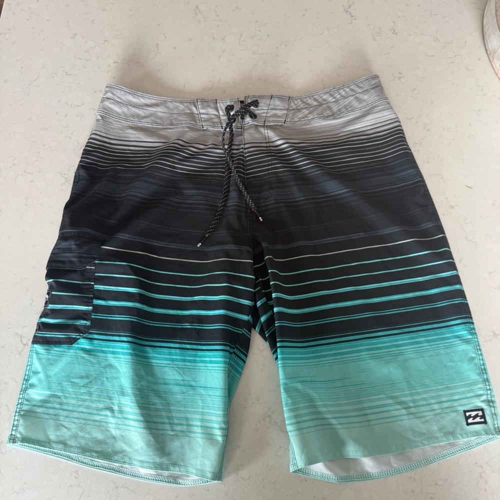 Billabong Men's Black, Aqua and Gray Stripe Boardshorts
